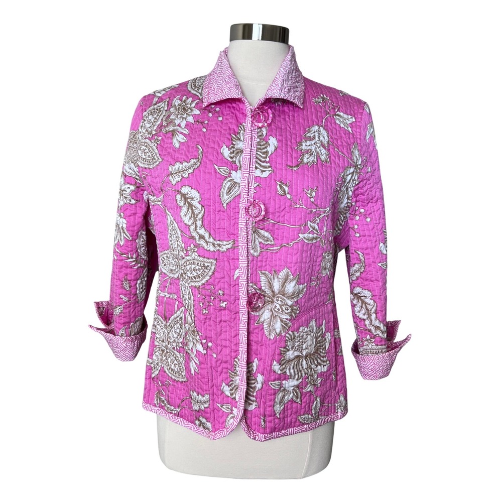 PATTY KIM Jacket‎ Hot Pink Floral Quilted Jacket Women's Size Large - Picture 2 of 16